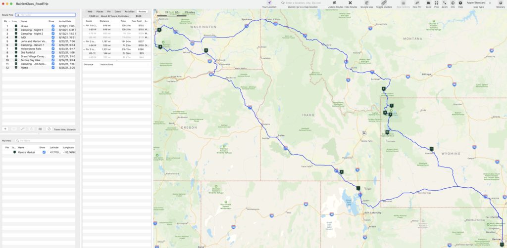 Road Trip Planner Screenshot - Mt. Rainier
